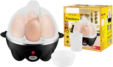 Яйцеварка 350 Вт на 7 місць, міні-скороварка для яєць з мірним стаканом контейнер для омлету, функція автоматичного відключення (чорне срібло)