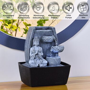 Кімнатний фонтан для дому у стилі Фен-Шуй з LED підсвічуванням, 24 см, сірий