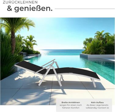 Шезлонг Tectake алюмінієвий, складний, з підлокітниками, регульована спинка, для балкона, саду, тераси, кемпінгу - сріблясто-сірий