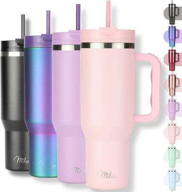 Термокружка Milu 1200 мл з трубочкою та ручкою – подарунок на Великдень для жінок та чоловіків. Ідеї подарунків для тата, мами, друга, подруги. Подарунки на День батька та День матері. Подарунки для дідуся та бабусі (1200 мл, Blossom Pink)