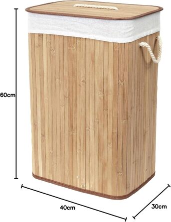 Кошик для білизни з бамбука з винімним мішком - стильний кошик для ванної, спальні або пральні - декоративне зберігання в стилі SPA, квадратний