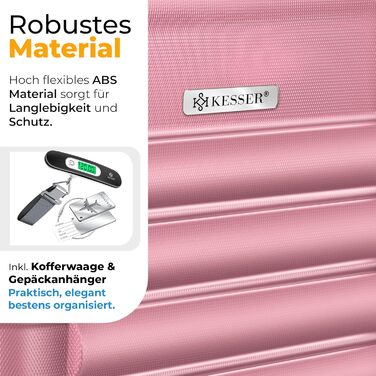 Набір валіз KESSER® 3шт. з жорстким корпусом: велика, середня, маленька. Рожевий колір. Валіза-тролі, валіза-чемодан, валіза на колесах з замком, ABS-пластик, телескопічна ручка, вага в комплекті.