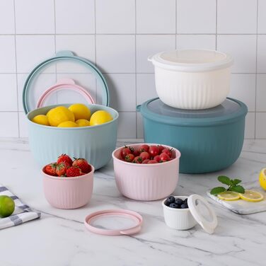 Набір мисок COOK WITH COLOR 12 шт. з кришкою, блакитно-зелений, глибокі, з можливістю складання, пластик