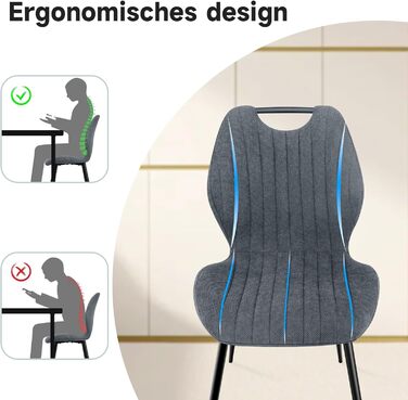 LEWE Комплект з 6 стільців для їдальні, вітальні та кухні. М'які стільці з металевими ніжками, тканинна спинка, сірий колір