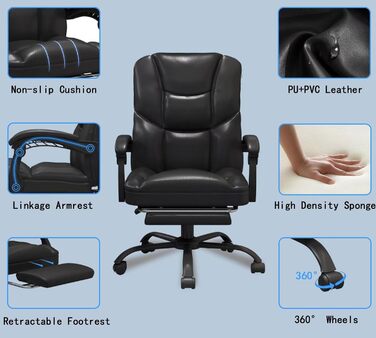 Офісне крісло JUMMICO з масажем і підставкою для ніг чорне