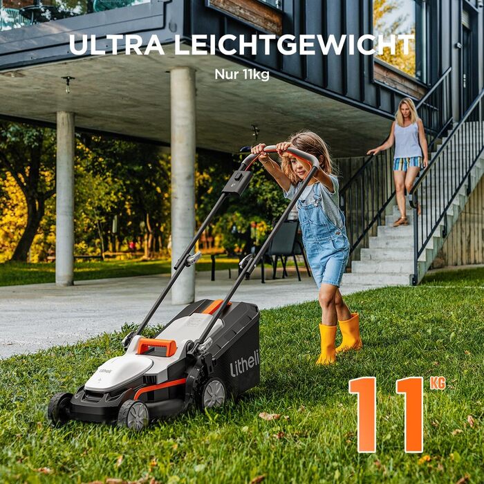 Акумуляторний газонокосарка Litheli 20V, ширина косіння 33 см, до 200 м², об'єм кошика 30 л, висота косіння 25-65 мм, з акумулятором 4.0 Ah