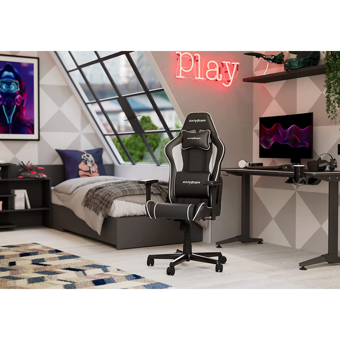 Ігрове крісло DXRacer Prince P08, штучна шкіра, чорно-сірий, до 185 см