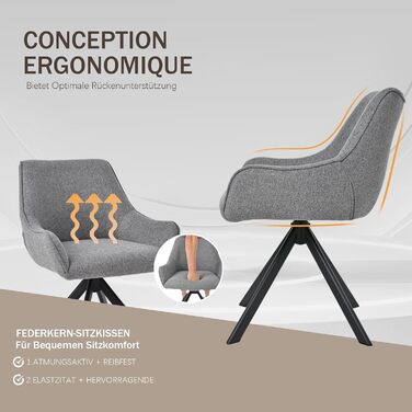 Обідні стільці поворотні, комплект 2 шт. з підлокітниками, світло-сірий льон. Сучасні поворотні стільці для кухні, вітальні, офісу. Металевий каркас, м'яке сидіння, підходить для їдальні, вітальні, офісу, колір: коричневий.