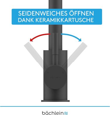 Змішувач для кухні Bchlein Plivo, нержавіюча сталь, поворотний на 360, одноважільний, суцільний, прямокутний, чорний матовий