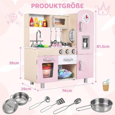Дерев'яна дитяча кухня Mamizо з аксесуарами, 81x74x30 см, світло та звук, для дітей від 3 років, біло-рожева