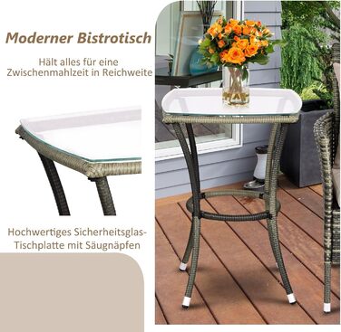 Набір садових меблів GIANTEX для балкона: стіл та 2 стільці з ротангу, комплект на 2 особи, з подушками (бежевий)