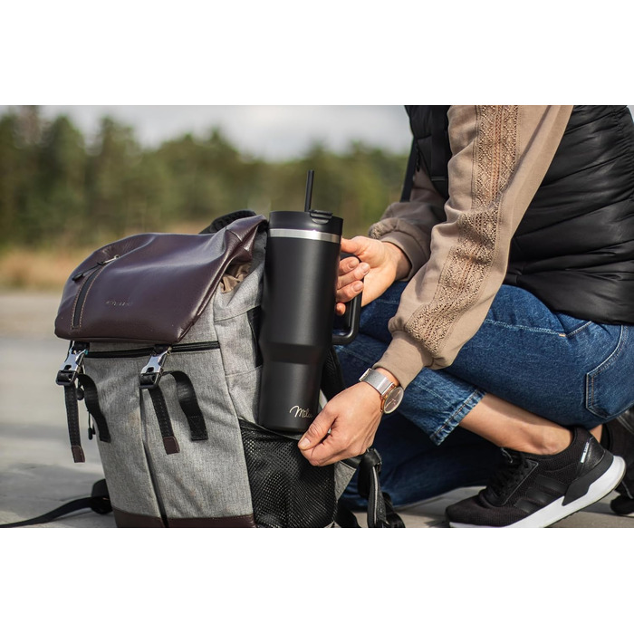 Термокружка Milu 1200 мл з трубочкою та ручкою – термокружка для подарунку на Великдень, День батька, День матері | Подарунок для мами, тата, друзів, бабусі та дідуся | Чорний колір