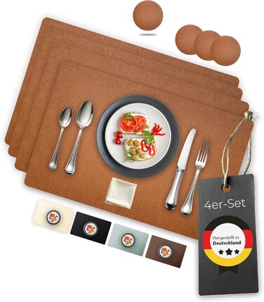 Набори серветок на стіл, 4 шт. – Екологічні, стабільні та нековзні – З високоякісної переробленої шкіри, Made in Germany (Bison)