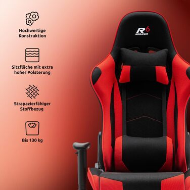 Тканинне ігрове крісло Superkancl SRACER R6, ігрове крісло до 130 кг, гоночне крісло з підголівником, з поперековою підтримкою, з 2D підлокітниками, (чорно-червоний)