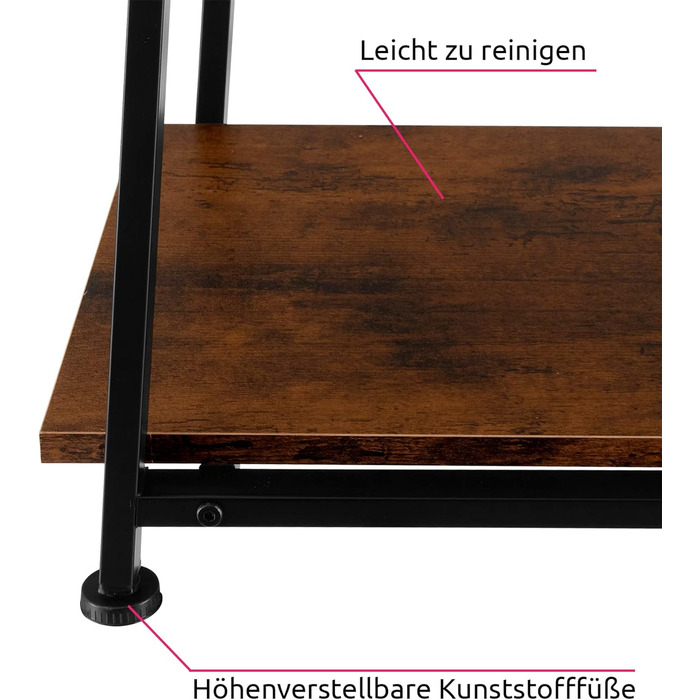 Письмовий стіл Tectake з 2 полицями, 120 х 50 х 73,5 см, промисловий дизайн, комп'ютерний стіл з бічною полицею з двома відділеннями з дерева, чорний металевий каркас (індустріальний темно-коричневий)
