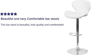 Барний стілець Flash Furniture Denville з тканини, регульований по висоті, з вигнутою спинкою та хромованою основою, 2 шт. (Біле вінілове сидіння)