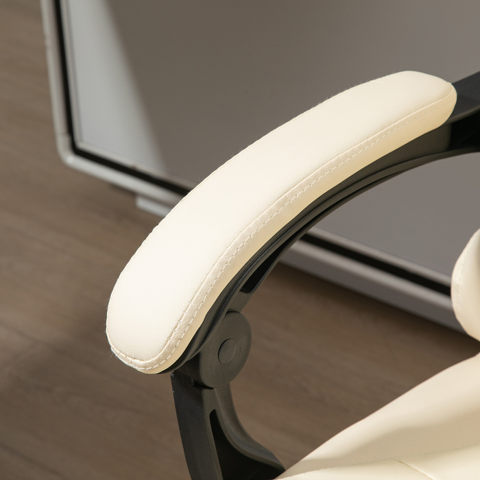 HOMCOM Office Chair with Footrest, Adjustable Backrest, Height Adjustable, Cream, Black, and Silver