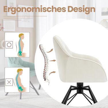 Крісла для їдальні WOLTU EZS60dgr-4 (8 шт.) з м'яким сидінням та підлокітниками, обертаються на 360°, з металевими ніжками, оксамитовий покрив (кремовий)