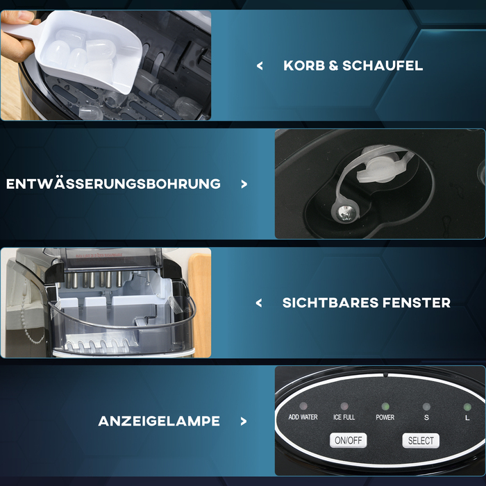 Машина для приготування льоду HOMCOM, диспенсер для льоду, Ice-Maker, продуктивність 12 кг/день, 9 кубиків/6-12 хвилин, сріблястого кольору