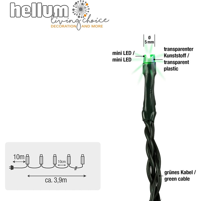 Світлодіодна гірлянда HELLUM зовні з таймером I 19,9 М 200 світлодіодів I гірлянда тепла Біла I гірлянда Світлодіодна з живленням від вилки I освітлення різдвяної ялинки з зеленим дротом I 577389 (кольорове світло / зелений провід, 80 світлодіодів / горит