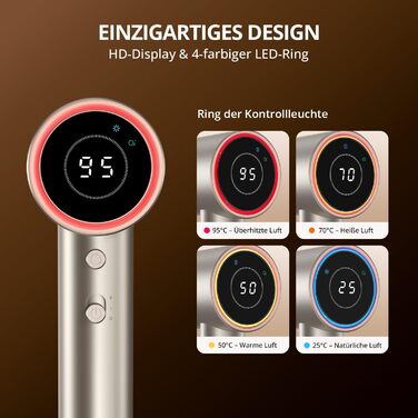 Іонний фен для волосся з безщіточковим двигуном 180 000 об/хв, компактний дорожній фен з 4 режимами температури та захистом від перегріву, колір Oro Champán