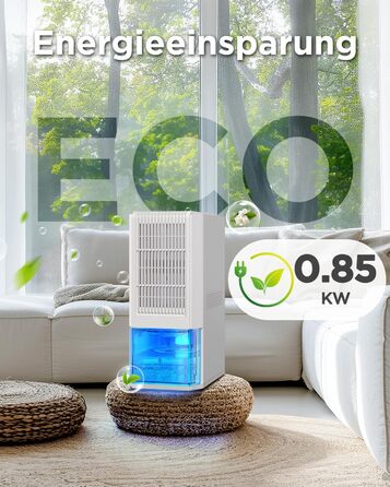 EasyAcc Електричний осушувач повітря 2000 мл, 1.3 л/день, для приміщень до 30 м², захист від цвілі та вологи, 270° циркуляція повітря, ефективне осушення при температурі нижче 15°C, для підвалу, ванної кімнати, шафи, кремово-білий