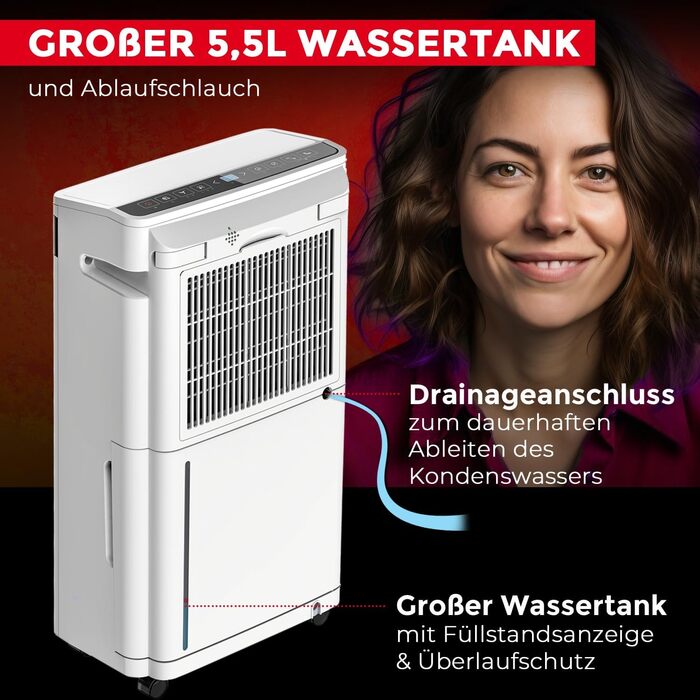 Електричний осушувач повітря AEF2000 - 20 л/день, до 30 м², тихий, з автовимкненням, гігростатом та сенсорним дисплеєм. Ідеально для спальні та ванної кімнати. З керуванням через додаток.