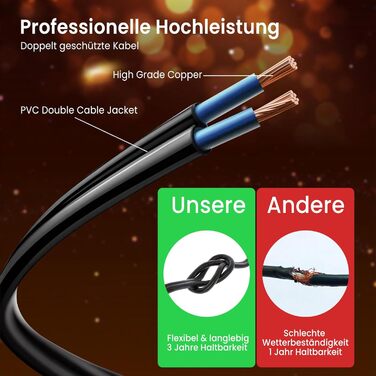 Ланцюжок прикрас для зовнішнього використання, 15м, з 25+2 LED-лампочками G40, тепле біле світло 2700K, IP65, вологостійкий, для саду, тераси, вечірок, чорний