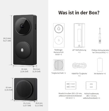 Aqara Smart Doorbell Camera G410 з дзвінком, 2K, відеоспостереження, 2-сторонній аудіо, Matter Hub, Wi-Fi, підтримка Apple Home, Google, Home Assistant (Чорний)