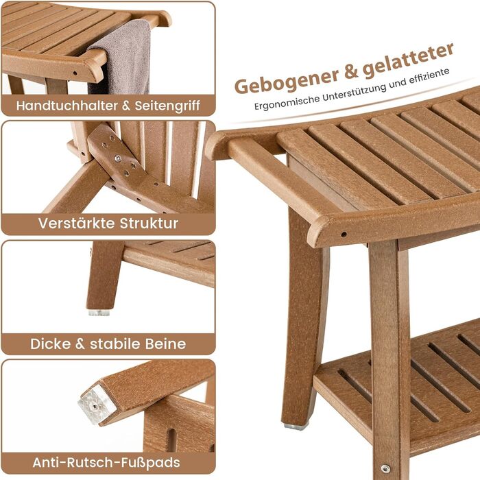 Двомісна лавка для душу Costway з полицею, 170 кг, 60.5 x 34 x 48 см (колір кавовий)