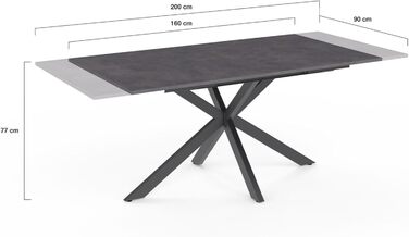 Розсувний обідній стіл IDMarket Jaspe, прямокутний, на 6-10 осіб, бетонний ефект, сірий, 160-200 см