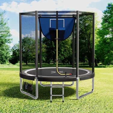 Батут Devoko вуличний Ø183/228/305/366/427 см, сертифікат GS, дитячий батут для саду з сіткою, драбиною та захисним покриттям (183 см, чорно-синій)