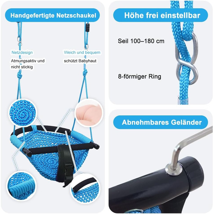 Дитяча гойдалка-трансформер 2-в-1 Nets Tribe для дому та саду (зелений/блакитний)