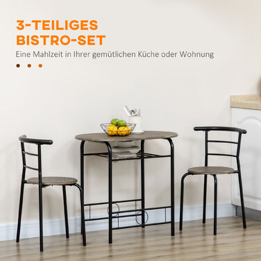 HOMCOM Bistro-Set обідній стіл/кухонний стіл з кріслами, 1 стіл, 2 крісла, 80 см x 53 см x 74,5 см, Чорний | Aosom