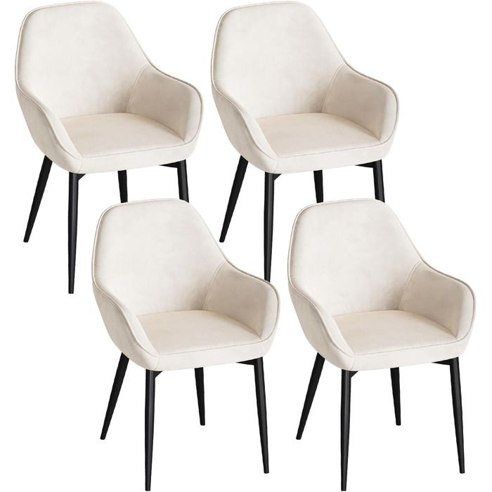 Крісло Eluchang для їдальні та кухні, з підлокітниками, оксамитове, на 4 шт., кремове