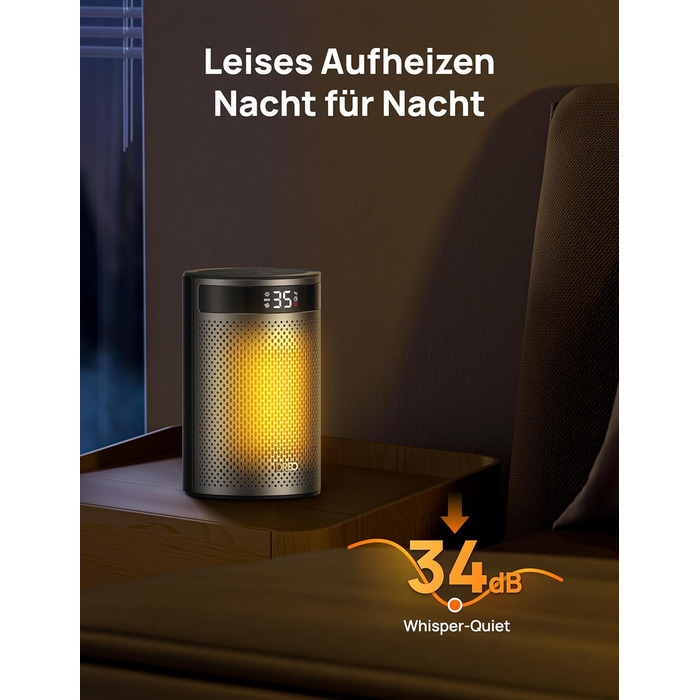 Електричний обігрівач DREO Keramik Heater 416, 1500W, для спальні, з захистом від перегріву та перекидання, термостатом, дитячим замком, енергозберігаючий, тихий, з таймером на 12 годин, кілька режимів, чорний