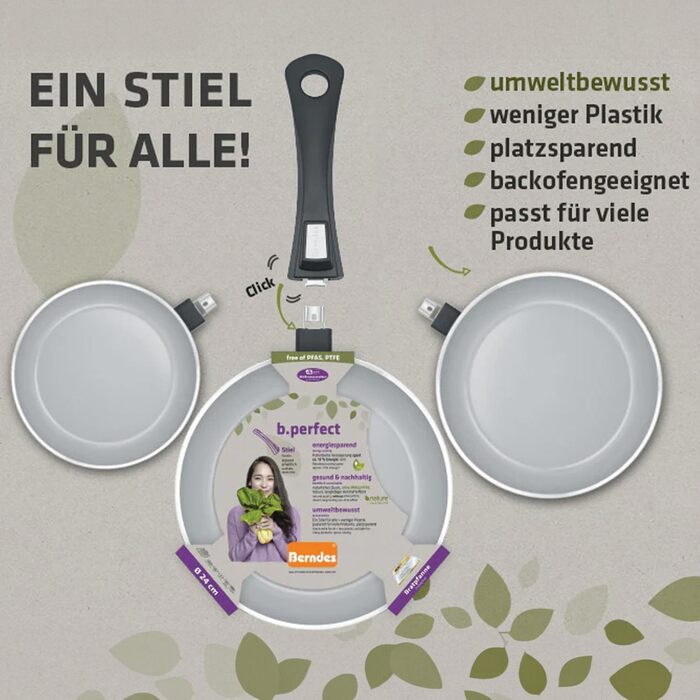 Набір сковорідок Berndes b.perfect 2 шт. - універсальна сковорода 24/28 см, знімний ручка, для всіх плит, антипригарне покриття, алюміній, без PFAS, чорний