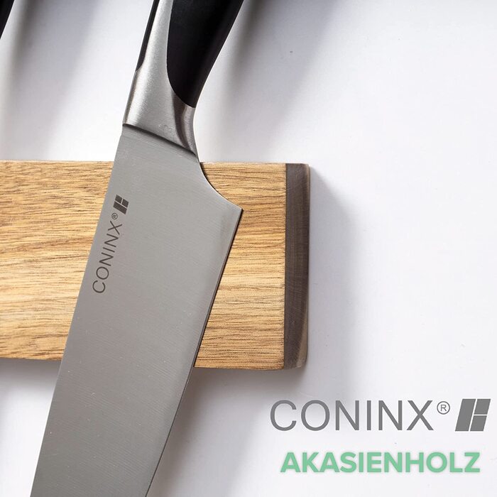 Магнітна стійка/тримач для ножів Coninx з дерева акації для настінного кріплення, 40 см, для організованої та охайної кухні, магнітна стрічка/штанга для ножів