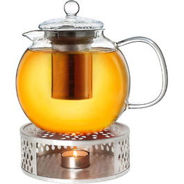 Скляний чайник Creano 1.3 л, скляний чайник із 3 частин із вбудованим ситечком з нержавіючої сталі та скляною кришкою, ідеально підходить для приготування чаю оптом, без крапель, все в одному (нагрівач 1,7 л)