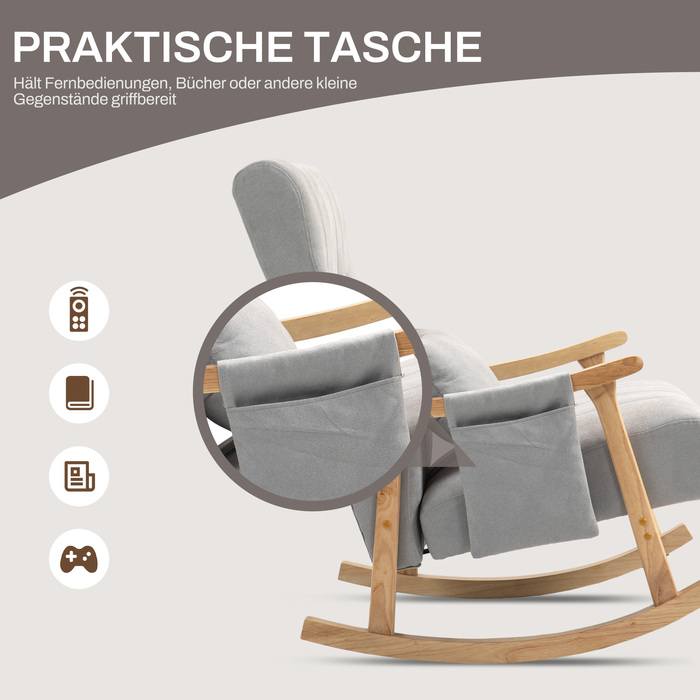 Крісло-гойдалка з подушкою для попереку, широке сидіння, каркас з каучукового дерева, до 120 кг, сірого кольору