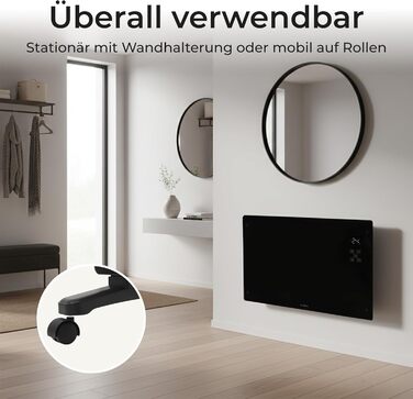 Konvektor KLAMER Pro 2500W з Wi-Fi, керуванням через додаток та таймером, ECO-режим, захист від замерзання, LED-дисплей, захист від перегріву, для дому та спальні, настінний/підлоговий, білий/чорний