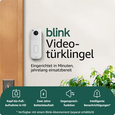 Відеодзвінок Blink (Система) | Запис від голови до ніг у HD, 2 роки роботи від батареї, просте встановлення, IP-65 | Працює з Alexa | Базовий синхромодуль входить до комплекту | Дзвінок + Синхромодуль (Білий)