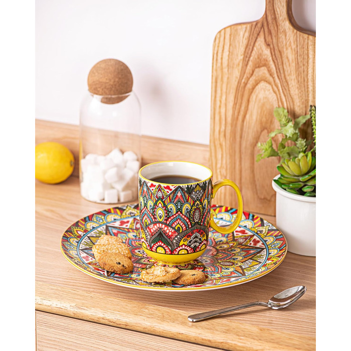 Набір кавових чашок Henten Home з порцеляни, 6 шт., 250 мл, ручної роботи, для 6 осіб (250 мл чашки, 400 мл підставки)