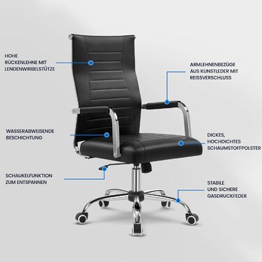 Офісний крісло Yaheetech з підлокітниками, ергономічний, для офісу, комп'ютерний, для начальника, висока спинка, функція гойдання, до 136 кг, білий (чорний)