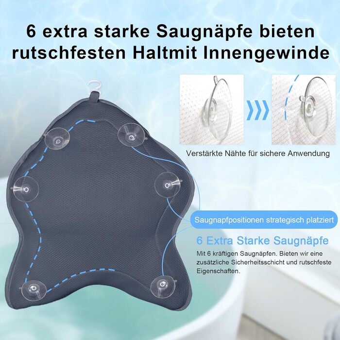 Подушка для ванни Poemland Extra Dickes – велика, з підтримкою шиї, спини та голови (сіра)