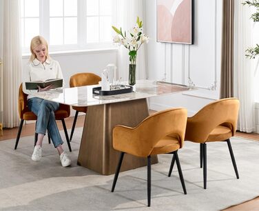 4 крісла з велюру для їдальні, обертаються на 360°, кухонні крісла з підлокітниками, м'які бічні крісла для дому, офісу, вітальні (жовті)