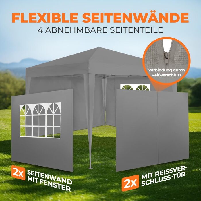 Павільйон Kronenburg Faltpavillon 3x3 м, водонепроникний, UV захист 50+, з 4 боковими частинами, колір шампань