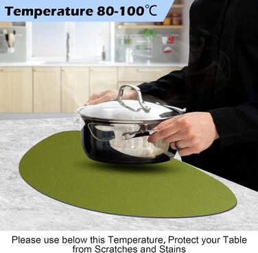 Набір з 6 підставників під тарілки, водонепроникні, з підставками, двосторонні, з імітацією шкіри, для обіднього столу, кухні, ресторану та дому (6 шт, зелений&сірий)