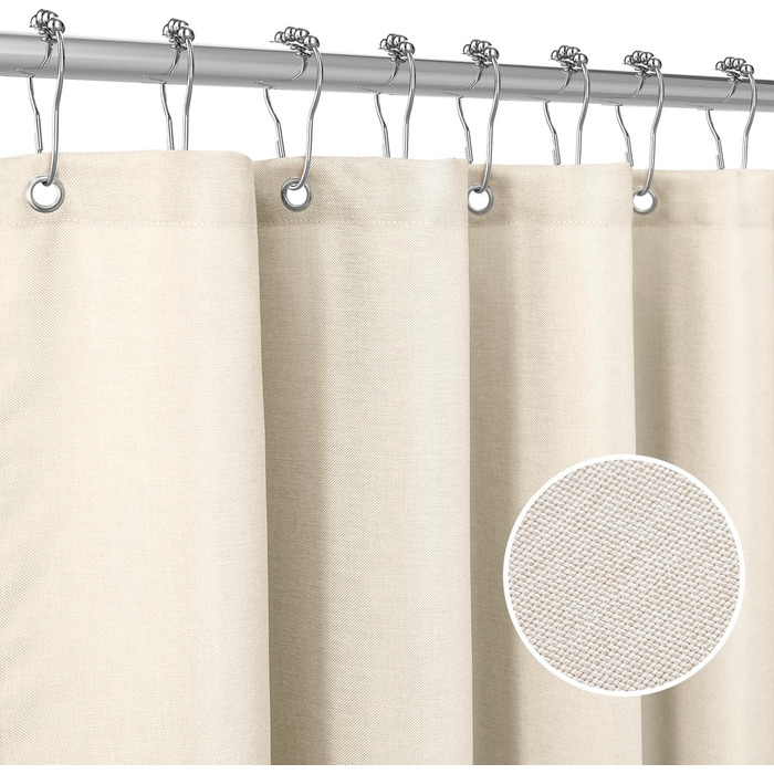 Штора для душу з льону з металевими кільцями, 182x182 см, темно-синій (Marineblau)