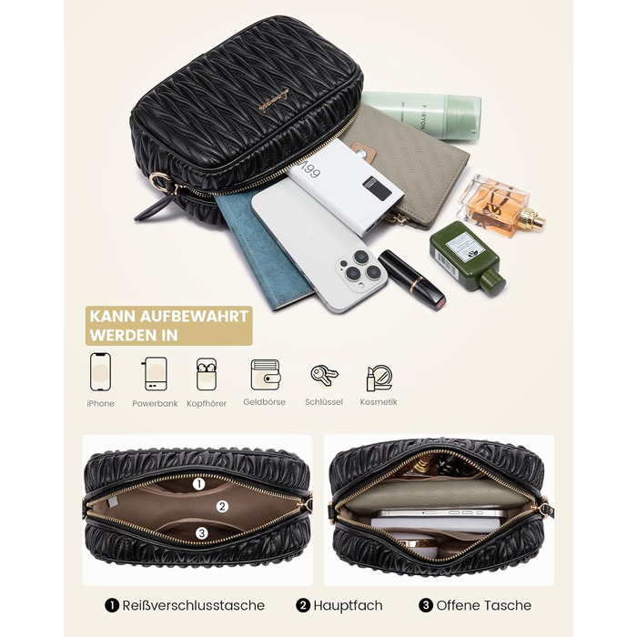 LOVEVOOK Сумка через плече жіноча, маленька сумочка кросбоді, чохол для телефону, сумка на плече, шкіра PU, чорна